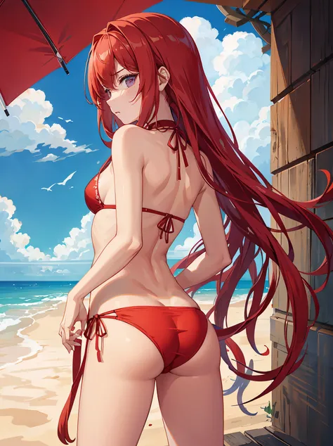 Girl vs、Red bikini armor、armure、被tentaculata缠住、Wall of flesh、small、small裤衩、CK、Open your crotch、、、embarrassed from，Back Shadow，big ass，the face，sitted，Buttocks to camera，ocean floor，an octopus，tentaculata