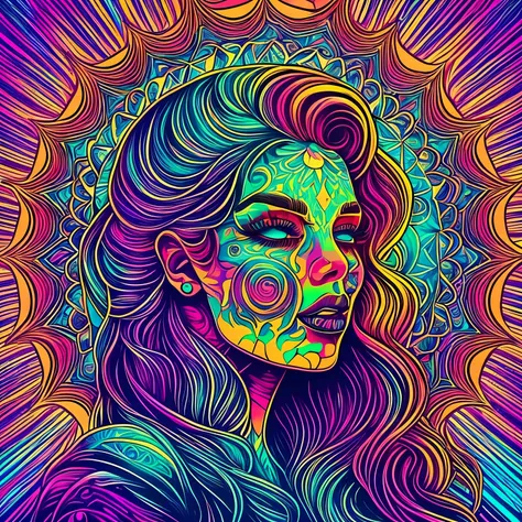 Una pintura de un esqueleto fumando un cigarrillo, Arte digital, por Dan Mumford, Ganador del concurso Behance, psychedelic artwork, vestido hecho de fuego, Paleta cian y naranja. vivid, Andrew Tate, su cabeza una calavera, Nubes ardientes, Mujer hecha de ...