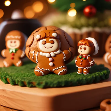 ​masterpiece、top-quality、ultra-detailliert、(chibi character gingerbread man:1.3),multiple gingerbread man,Christmas tree,