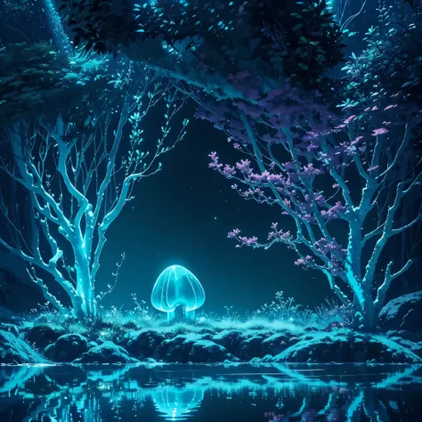 Bioluminescence, underwater, vibrant colors, luminescent creatures, glowing plants, deep-sea creatures, shimmering light, enchanting glow, phosphorescent, magical ambiance, dark abyss, ethereal surrealism, underwater ecosystem, bioluminescent plankton, glo...