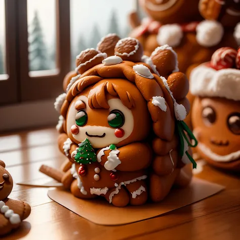 ​masterpiece、top-quality、ultra-detailliert、(chibi character gingerbread man:1.3),multiple gingerbread man,Christmas tree,