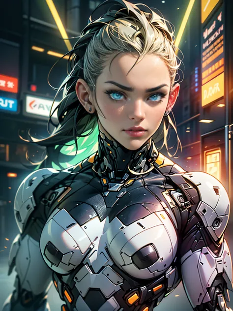 Cinematic, hyper-detailed, and insanely detailed, this artwork captures the essence of a bald hairless muscular female android girl. Beautiful color grading, enhancing the overall cinematic feel. Unreal Engine brings her anatomic cybernetic muscle suit to ...