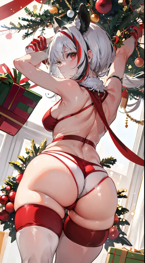 christmas，sweat drenched，camel-toe，Christmas tree，Gift box，ribbons，opening legs，streaked，Back Shadow，，big.ass，secretion，juice