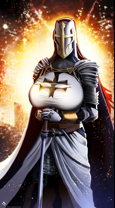 muscular female, knight templar, crusader knight, templar helmet, templar armor, sideboob, big chest, day, sexy, sensual, detail...