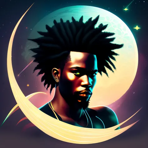 Create an image of a black ninja after an apocalypse in the future afro hair falling forward, Rasta type but braided,tiro de corpo inteiro, tiro de corpo inteiro, , Lightning in the sky, arms extended, olhando para frente, parado no topo de uma montanha, m...