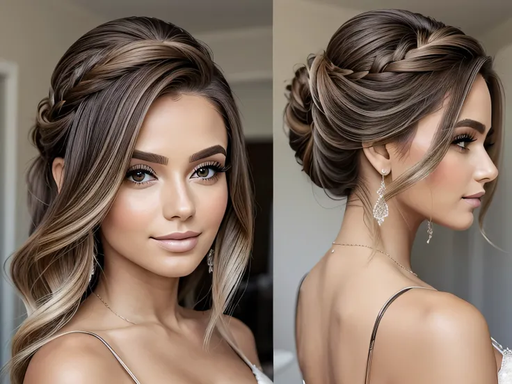 Penteado beleza e cuidados com o cabelo mulher bonita com longos cabelos castanhos naturais retrato glamour para