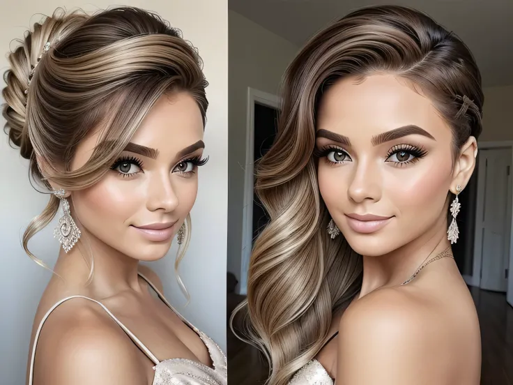 Penteado beleza e cuidados com o cabelo mulher bonita com longos cabelos castanhos naturais retrato glamour para