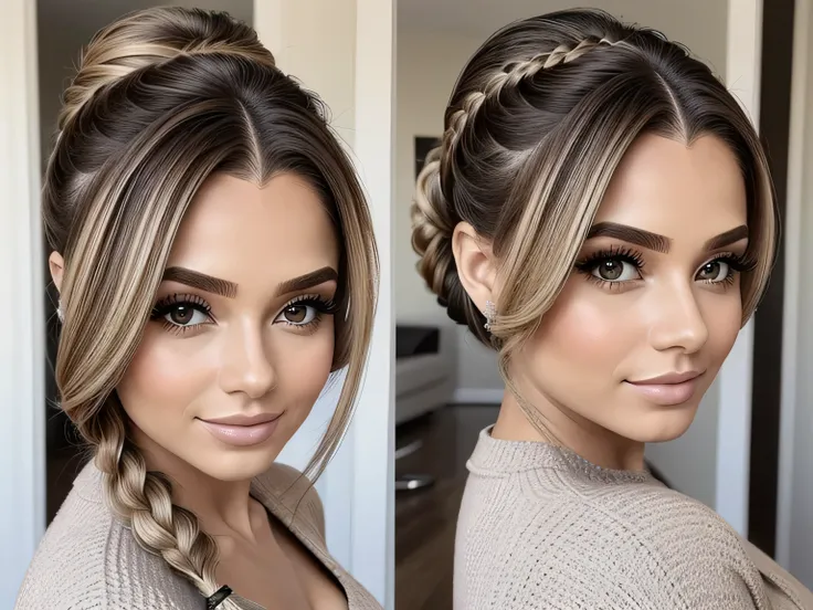 Penteado beleza e cuidados com o cabelo mulher bonita com longos cabelos castanhos naturais retrato glamour para