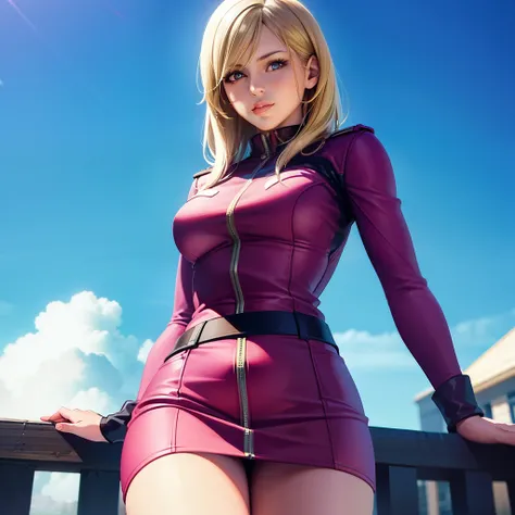 Blonde woman in a short skirt posing for a photo on the balcony, portrait anime space cadet girl, highly detailed exquisite fanart, photorealistic anime girl render, Smooth Anime CG Art, Portrait of a female anime hero, render of april, realistic anime 3 d...