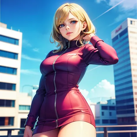 Blonde woman in a short skirt posing for a photo on the balcony, portrait anime space cadet girl, highly detailed exquisite fanart, photorealistic anime girl render, Smooth Anime CG Art, Portrait of a female anime hero, render of april, realistic anime 3 d...