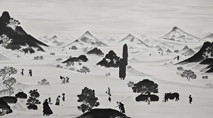 Generate black and white Dunhuang murals and white！community elements