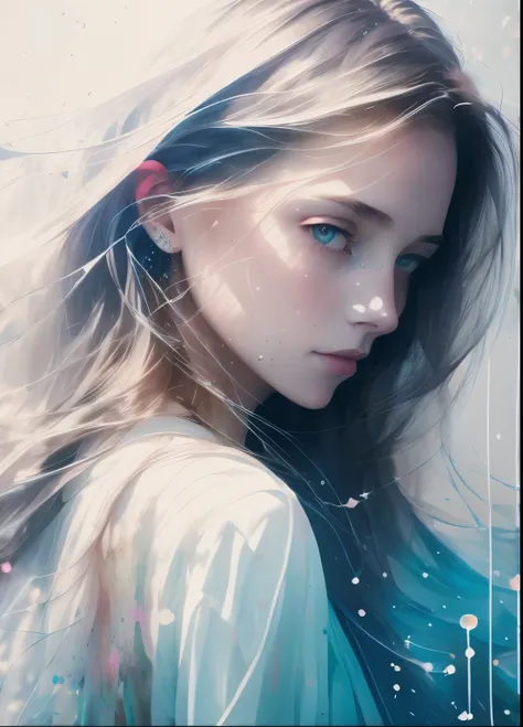 woman with agnes cecile, glowing design, pastel colors, ink drops, autumn lights