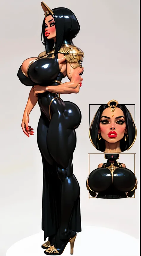 ((side profile)), ((full body view:1.4)), ((masterpiece)),(((best quality))), ((egyptian empress, mature face)), ((middle eastern eyes:1.4)), ((straight black hair:1.4)), (((septum piercing)), defined cheekbones, high cheekbones, illustration, ((muscular:1...