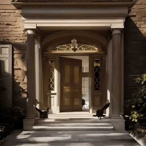 dramatic entry, 高entrance, neo - Classic style, Symmetrical doorway, Classic style, Meticulous details, Meticulous detailss, symmetrical details, detailed classical architecture, entrance, Stunningly detailed, location photography, colonial style, neoClass...