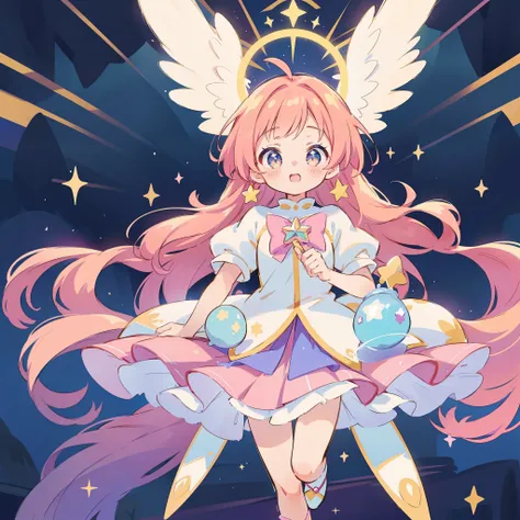 Anime star magical girl, sparkling magical girl, portrait of the magical girl, beautiful celestial mage, magical little girl, anime goddess, celestial magical girl, colorful gradient layered magical costume, (colorful), whimsical, cute, full body