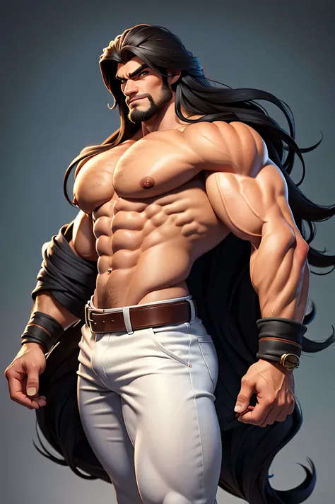 muscle men，long whitr hair，cool guy，tmasterpiece