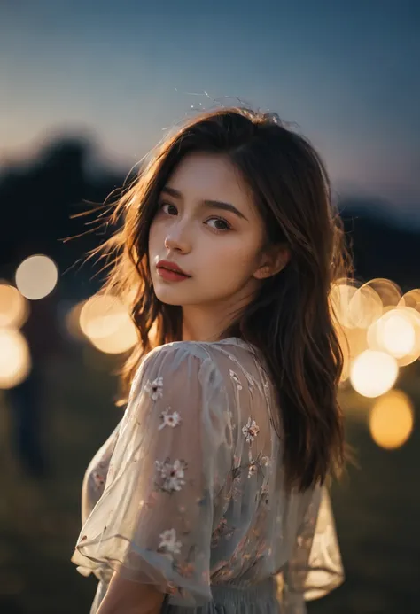 Aesthetic Portrait, 1fille,seulement, Cheveux courts, Bokeh, profondeur de champ, cinematic, nuit