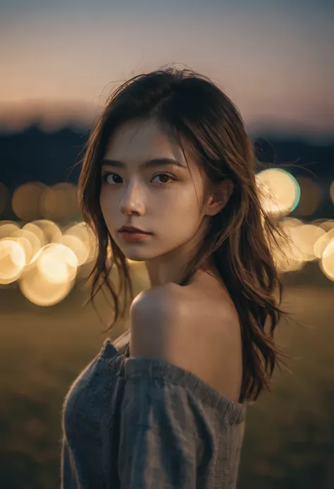 Aesthetic Portrait, 1fille,seulement, Cheveux courts, Bokeh, profondeur de champ, cinematic, nuit