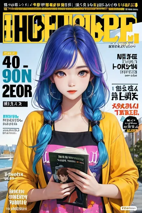 masterpiece, best quality, spring clothes, colored hair, outdoor, magazine cover, upper body, shopee