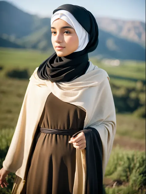 middle eastern girl, hijab, gamis, mountain