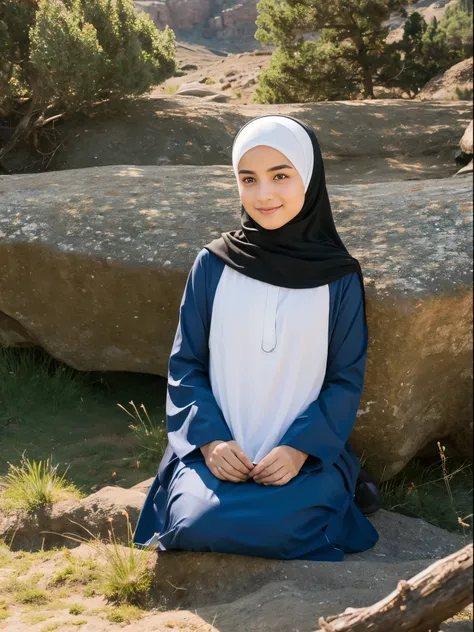 middle eastern girl, hijab, gamis, mountain