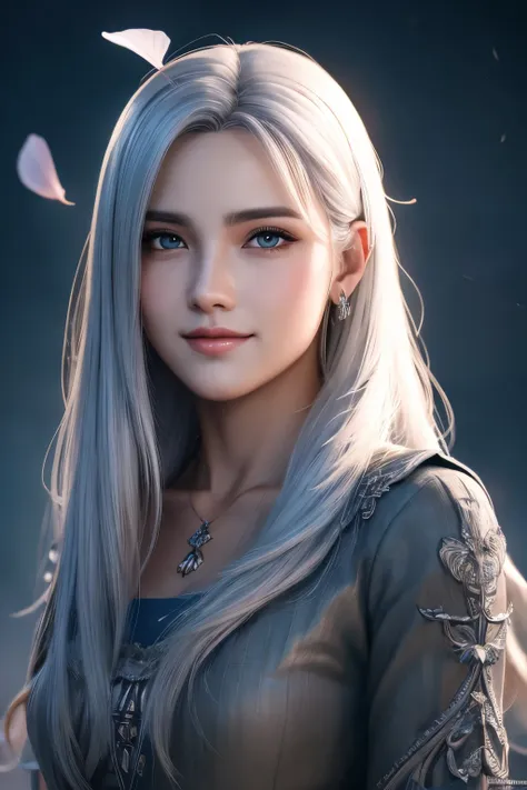 masterpiece, best quality,, 1girl, (colorful),(finely detailed beautiful eyes and detailed face),cinematic lighting,bust shot,extremely detailed CG unity 8k wallpaper,white hair,solo,smile,intricate skirt,((flying petal)),(Flowery meadow), sky, cloudy_sky,...