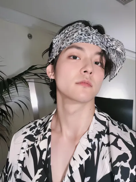 there is a man wearing a bandana and a shirt, Kim Taehyung of BTS, Taehyung do BTS, Foto de perfil, Hyung Tae, Ulzzang macho, inspirado em Taehyung, masculine man 30 years old, 1 / 2 headshot, 1 / 4 headshot