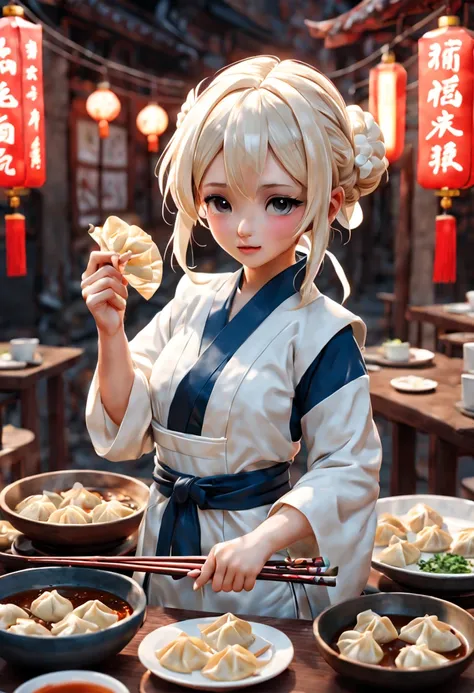 Chinese wontons, Gyoza, jiaozi, Dumplings, 1girl, octane render, enhance, intricate, (masterpiece, Representative work, official art, Professional, unity 8k wallpaper:1.3)