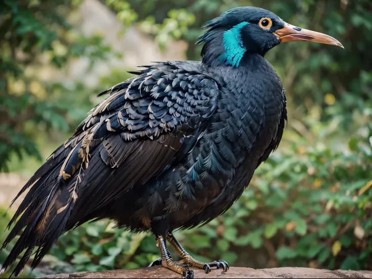 there is a bird that is standing on a rock, portrait shot, a surrealistic bird, beautiful and graceful, closeup portrait shot, proud looking, long thick shiny black beak, unusual beauty, unusually unique beauty, 4k detail post processing, very ornate, high...