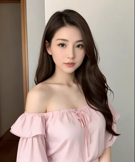 Japanese、27yr old、female、eyes large、a brunette、lips pink、Big、tall、Shoulder out、Model body type、Beautuful Women、off-shoulder blouse, Full bodyesbian