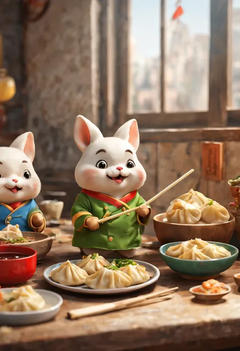 by Richard Scarry, Chinese wontons, jiaozi, Dumplings, octane render, enhance, intricate, (masterpiece, Representative work, official art, Professional, unity 8k wallpaper:1.3)