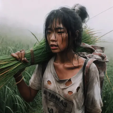 arafed woman carrying a bundle of grass in a field, asian girl, aenami alena, asian woman, by Raymond Han, vietnamese woman, an asian woman, lpoty, asian female, a young asian woman, in a field, young asian girl, sony world photography awards, atey ghailan...