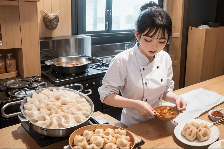 masterpiece, top quality, best quality, official art, beautiful and aesthetic, (cooking Dumplings:1.2), High quality, detailed, 8k, potrait