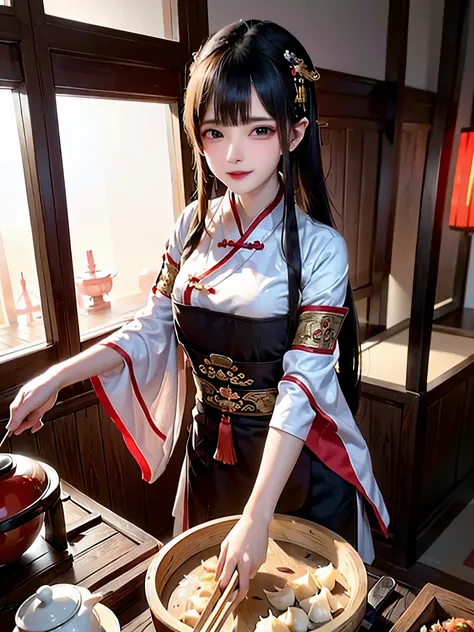 (best quality, HDR, highres:1.2), realistic, vibrant colors, (illustration:1.1), (traditional Chinese culture), (authentic:0.9) cuisine, (mouthwatering), (smell and taste senses), (busy kitchen atmosphere), (culinary delight), (traditional cooking techniqu...