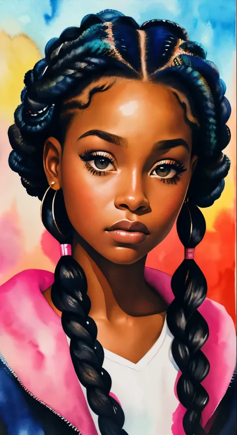 painting of a woman with a curly hair in her hair, inspired by chinwe chukwuogo-roy, pretty black girl, african american girl, b...