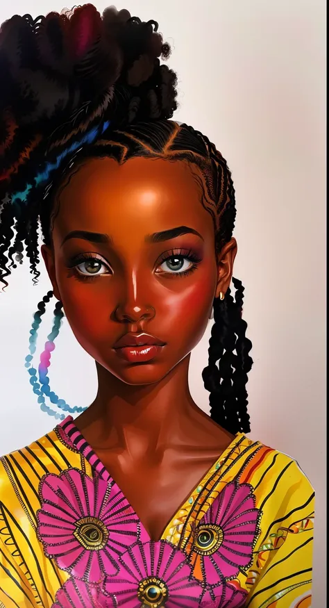 painting of a woman with a curly hair in her hair, inspired by chinwe chukwuogo-roy, young black woman,, black girl, african ame...