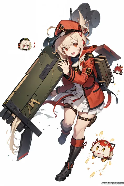 Woman in red jacket holding a large green machine, Maple Story Gun Girl, Mushoku Tensei, alchemist girl, splash art anime change, Official artwork, azur lane style, cancolle, fleet style, Mechanized female soldiers, infantry girls, change, From《Azur route》...