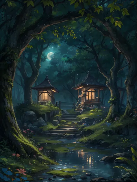 （best quality），（tmasterpiece），（ultra - detailed），（high detal），（The is very detailed），the night，Villas，in the forest，ancient vines，mistic，Hidden deep in the woods，Hidden deep in the tundra，Hidden in the mountains，Hide the magic of the oak tree，Hide the magi...