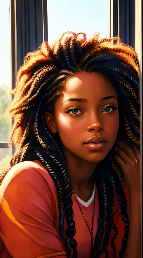 a woman with a long curly hair, inspired by chinwe chukwuogo-roy, pretty black girl, african american girl, black teenage girl, ...