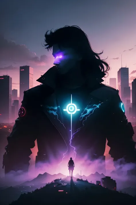 (((best quality))), (((masterpiece))), super fine photo, landscape picture, ghost shadow person silhouette, mind bending, transcendental, ultra realistic, chakra, cyberpunk, neon, hill and river in the background, landscape