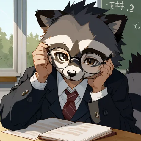 raccoon, 1 raccoon, Memorization, raccoon with glasses, raccoon in school uniform