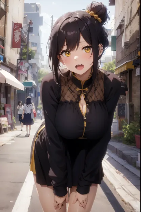 Chica anime con grandes abucheos posando en medio de una calle., Hanayamata, Anime visual de una chica linda, Chica anime con un vestido negro, Anime Moe Artstyle, Mejor fondo de pantalla de Anime 4K Konachan, seductora chica de anime, Guweiz, Anime visual...