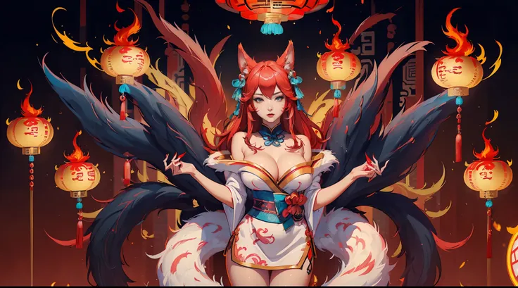 ahri, ((((single person)))), ((((single girl)))), perfect breast, fur, ((full body dress)), highly detailed face, well defined f...