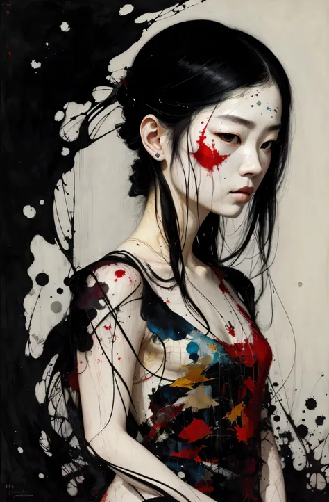 ( yae miko : 0.8  ) ,  there is ugliness in beauty, but there is also beauty in ugliness. in the style of adrian ghenie, esao andrews, jenny saville, edward hopper, surrealism, dark art by james jean, takato yamamoto, inkpunk minimalism