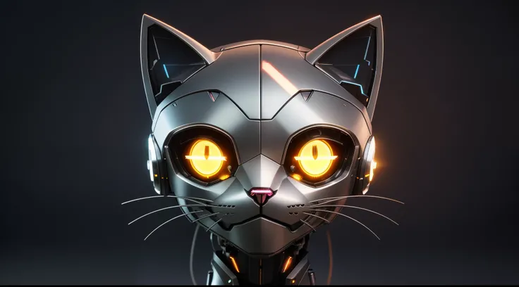 Cat close-up&#39;head with glowing eyes, metal and glowing eyes, cyborg kitten, cyborg cat, Metal cat ears and glowing eyes, Cyberpunk cat, a cyborg cat, robotic cat, Cat Robot, inside a mechanical cats head, robotic cat, steampunk cat, industrial robotic ...