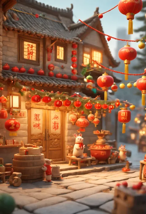 by Richard Scarry, Grinding flour, mills, rural areas, primitive craftsmanship, Chinese, Christmas Decorations, octane render, enhance, intricate, (masterpiece, Representative work, official art, Professional, unity 8k wallpaper:1.3)