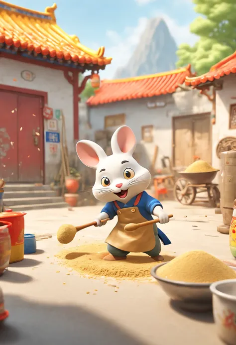 by Richard Scarry, Grinding flour, grinding disc, rural area, Chinese, octane render, enhance, intricate, (masterpiece, Representative work, official art, Professional, unity 8k wallpaper:1.3)