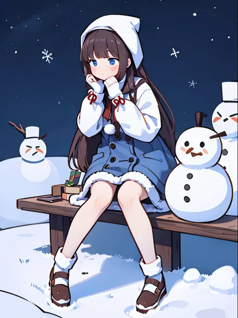 beautiful snowman girl、sticking out the face from the snowman、she&#39;s turning into a snowman、protruding legs、