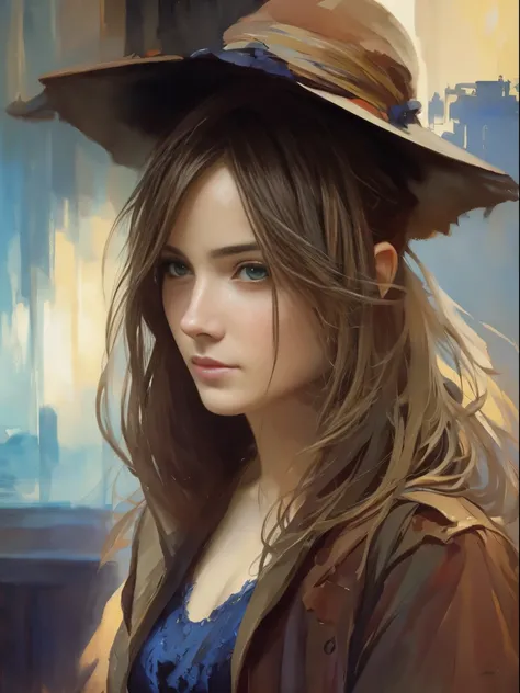 painting of a woman, with influence of Jeremy Mann, Jeremy Mann, style of Jeremy Mann, Jeremy Mann painting, Jeremy Mann art, Ron Hicks, Liepke, Jeremy Mann and alphonse mucha, Works that influenced Edmund Blampid, robert lenkiewicz, Casey Boe and James Je...