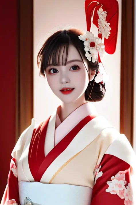 (8K, Raw foto, Best Quality, high resolucion:1.2), (realisitic, photo-realisitic:1.5),  1Girl, Solo , pale-skin,   beautifull face,  Cute, very detail eyes, Cherry heart-shaped lips, upper half body,  in kimono,